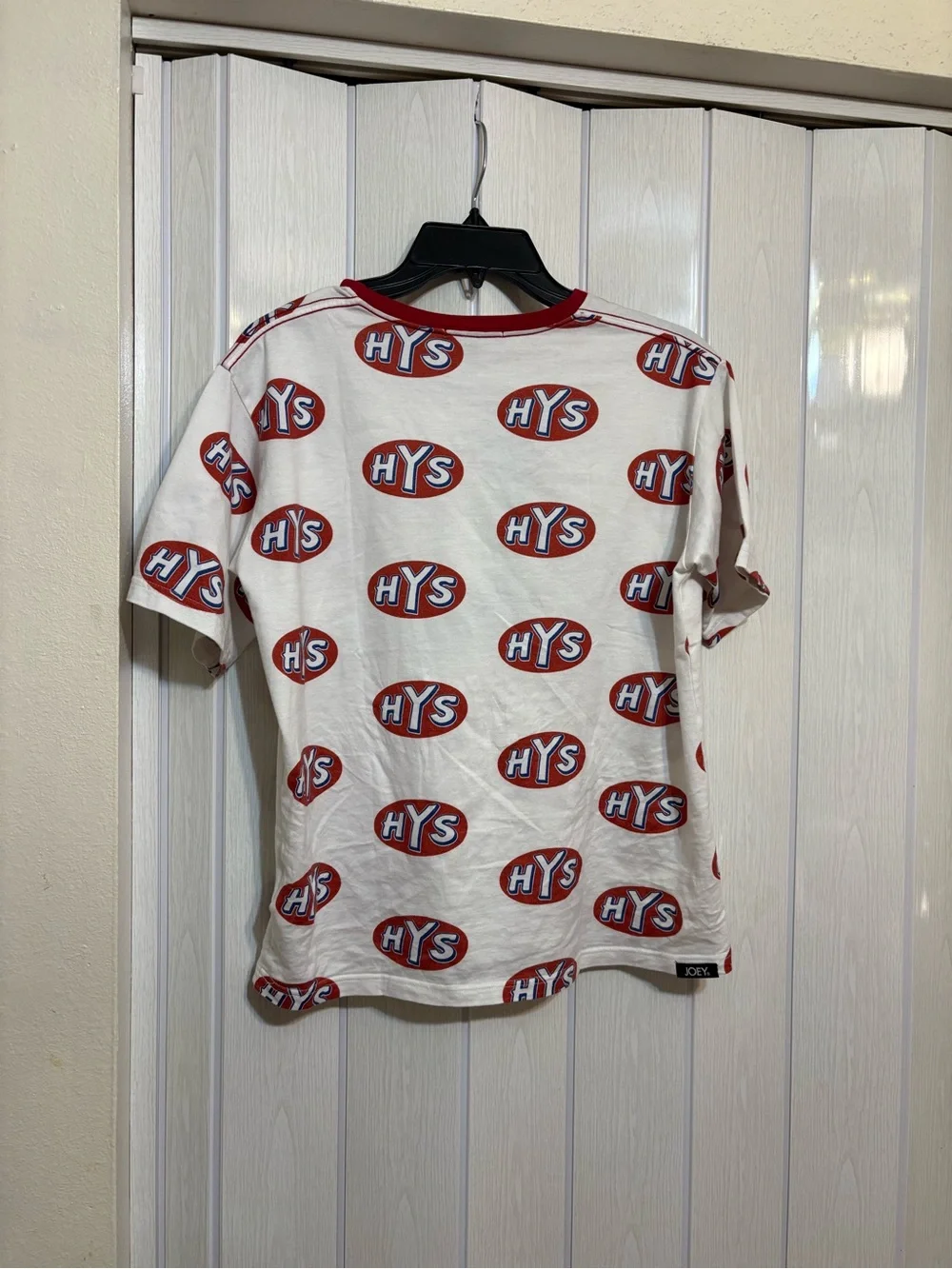 Hysteric Glamour White Tee with Red HYS Allover & Black Photo Graphic